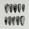 24PCS Gothic Anime Almond Press On Nails Sweet Cool Dark Comic Black Eye False Nails with Red Gyaru Nails Full Cover Wearable