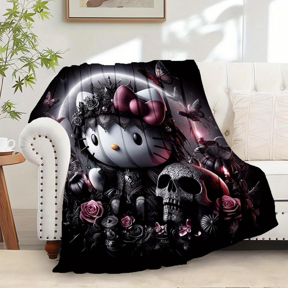 

1pc Gothic Hello Kitty Home Decor Flannel Blanket - Seasonal Universal Comfortable Washable Gift, Suitable for All Ages, Suitable for All Fa 130x150cm