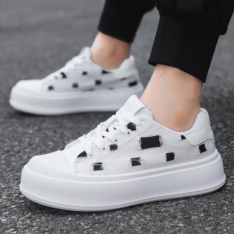 

Маленькие белые туфли подростковый тренд лето новый дышащий холщовый обувь мужской корейская версия толстая подошва увеличивающая рост модные повседневные кеды 44