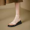 Women's Sandals Summer 2024 Wedges Thick Sole Clip Toe Sandalias Femininas Beige Ankle Strap Buckle Casual Heeled Sandales Shoes