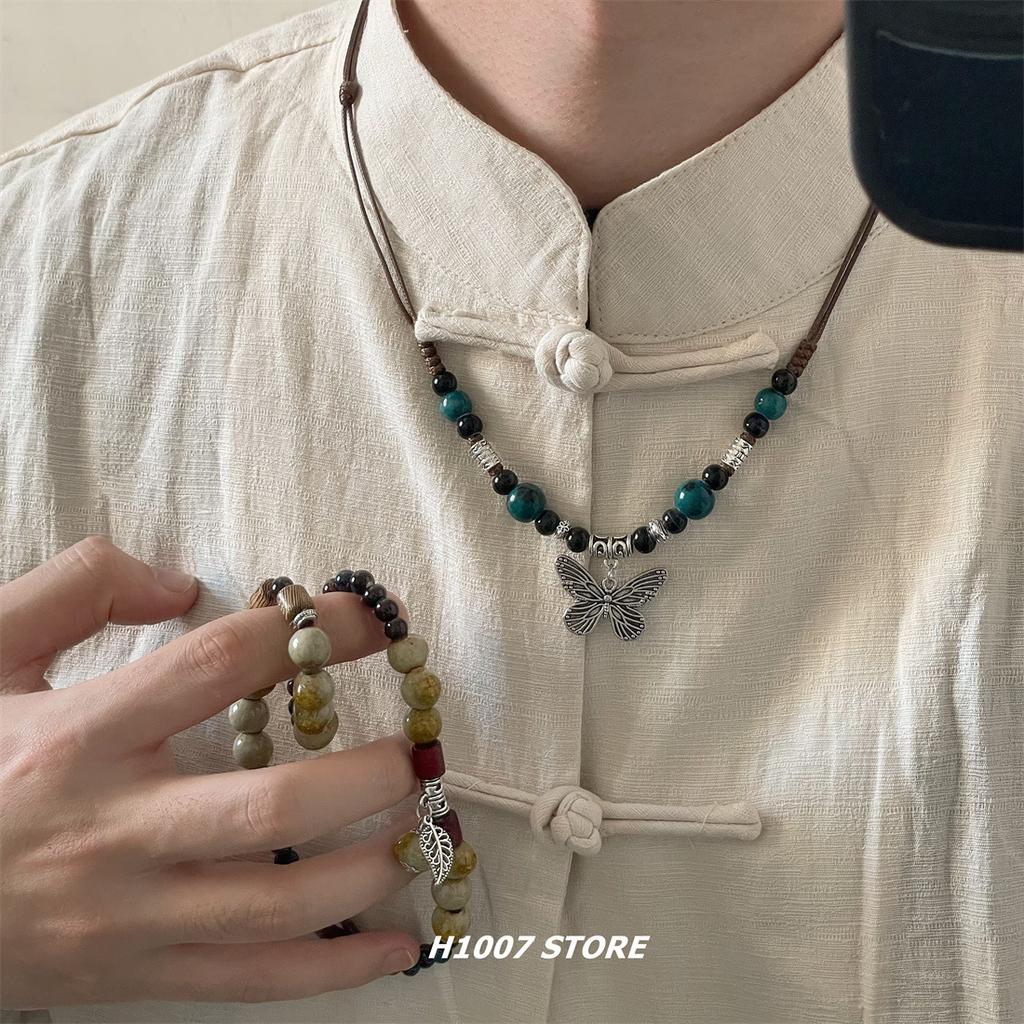 Qingge Ethnic Style Necklace, Retro Versatile Butterfly Color Glaze Pendant, Sweater Chain, Changchun Summer, Women'S Land