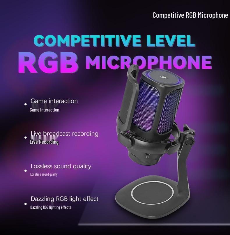 RGB USB Gaming Microphone with Pop Filter for Esports and Live Streaming