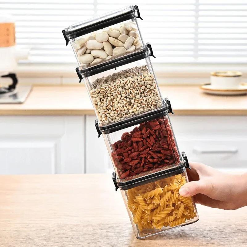 High Quality Sealed Jar Food Storage Box Transparent Plastic Kitchen Organizer Multigrain Tank Stackable Dried Sealed Storage