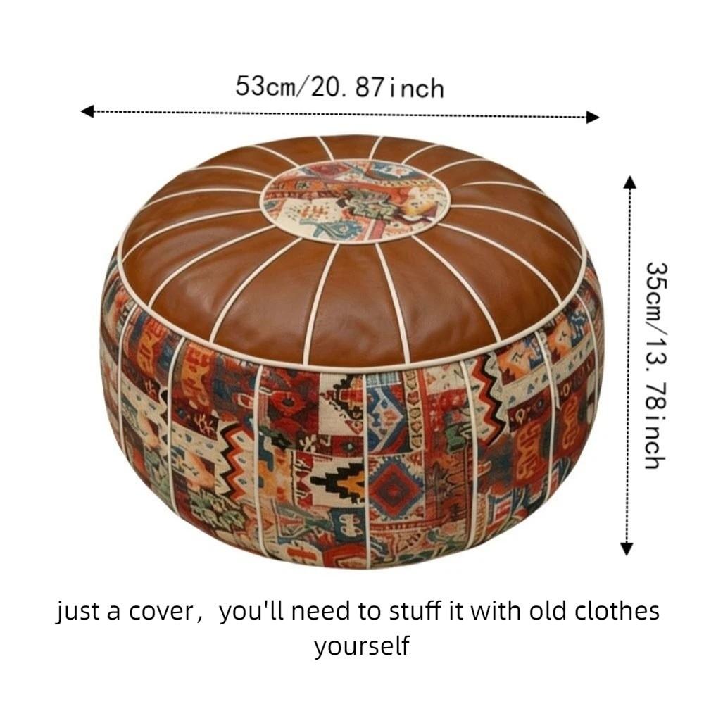 Embroider Craft Boho Seat Cushion Cover Leather Storage Bag Pumpkin Pouf Cover  Home Use
