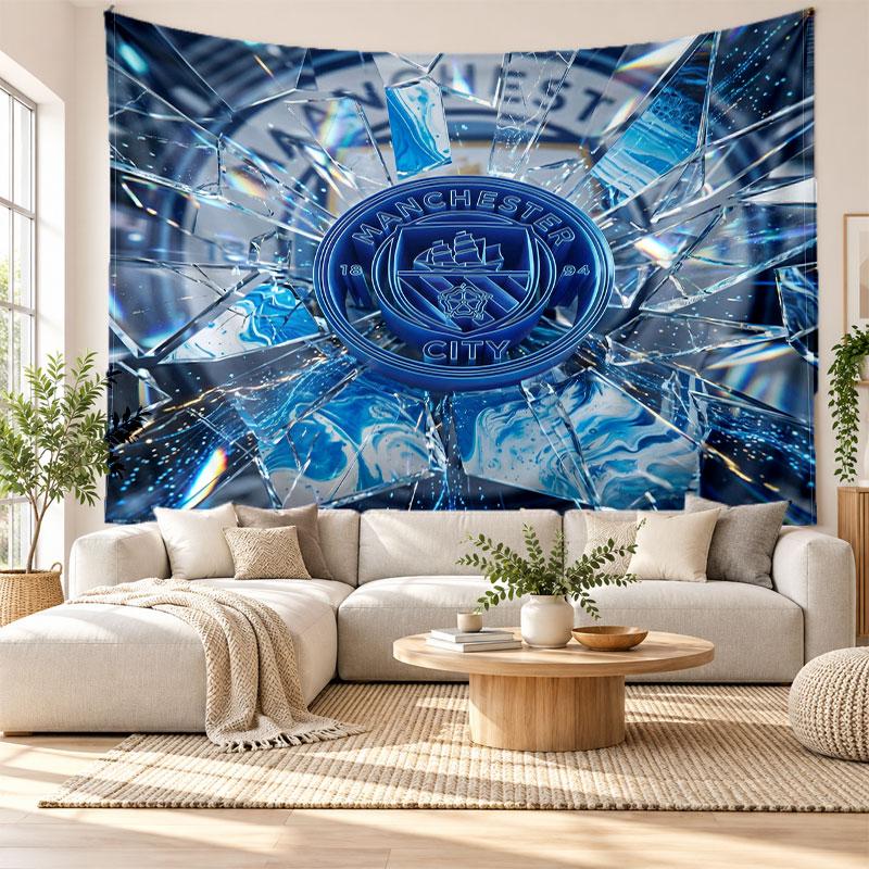 Arazzo da Parete Manchester City, Tessuto Morbido da Appendere, Sfondo Decorativo per Camera da Letto, Arte da Parete per la Casa