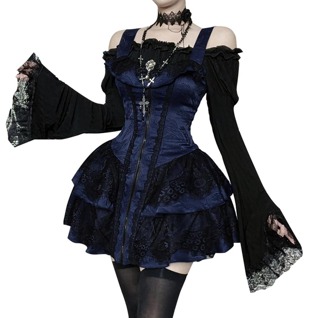 KLGIRL Gotisch Schwarz Lolita Mini Gotisch Lolita Halloween Harajuku Süß Süße Prinzessin Bühne Größe L Kleid, Cosplay, Kleid, Kostüm, Stil, Dunkel, Dunkel,