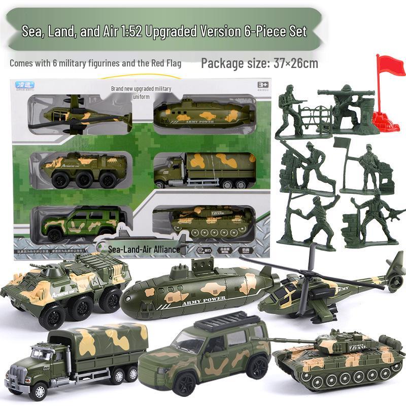 Popular 1:52 Alloy Toy Car Set: Pull-Back Armored Military Tank Model for Kids