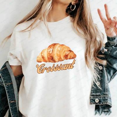 Womens Vintage Croissant TShirt Retro French Pastry Graphic Tee Casual Cotton Tshirt Summer Cute Food Lover Aesthetic Tops