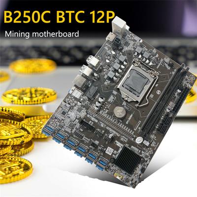 B250C Mining Motherboard with 12 PCIE Slots, Converted To USB 3.0 for GPU, LGA1151 GEN6 / 7, for Ddr4