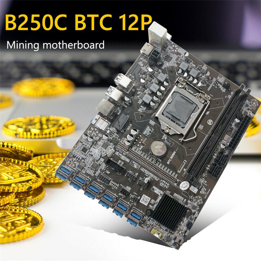 B250C Mining Motherboard with 12 PCIE Slots, Converted To USB 3.0 for GPU, LGA1151 GEN6 / 7, for Ddr4