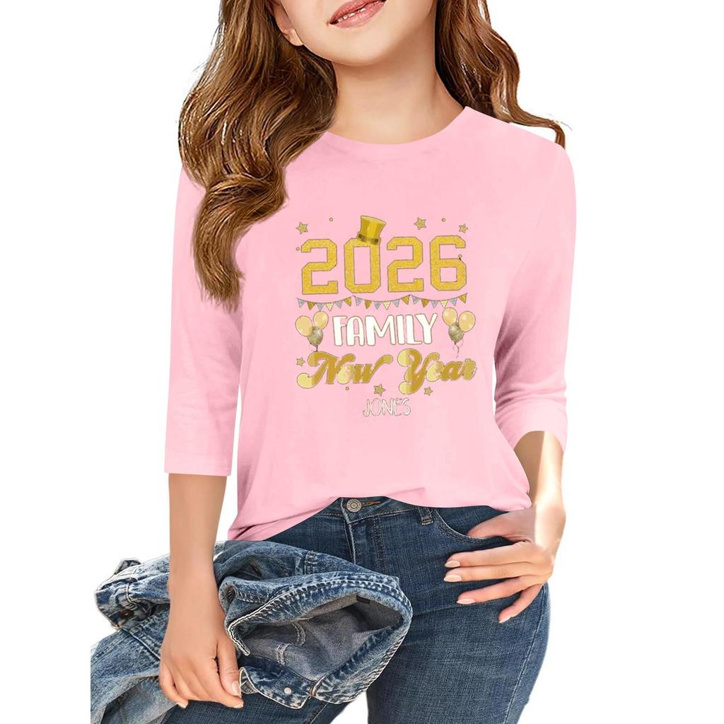 Children's 3/4 Sleeve Independence Day Printed Round Neck Casual T-shirt