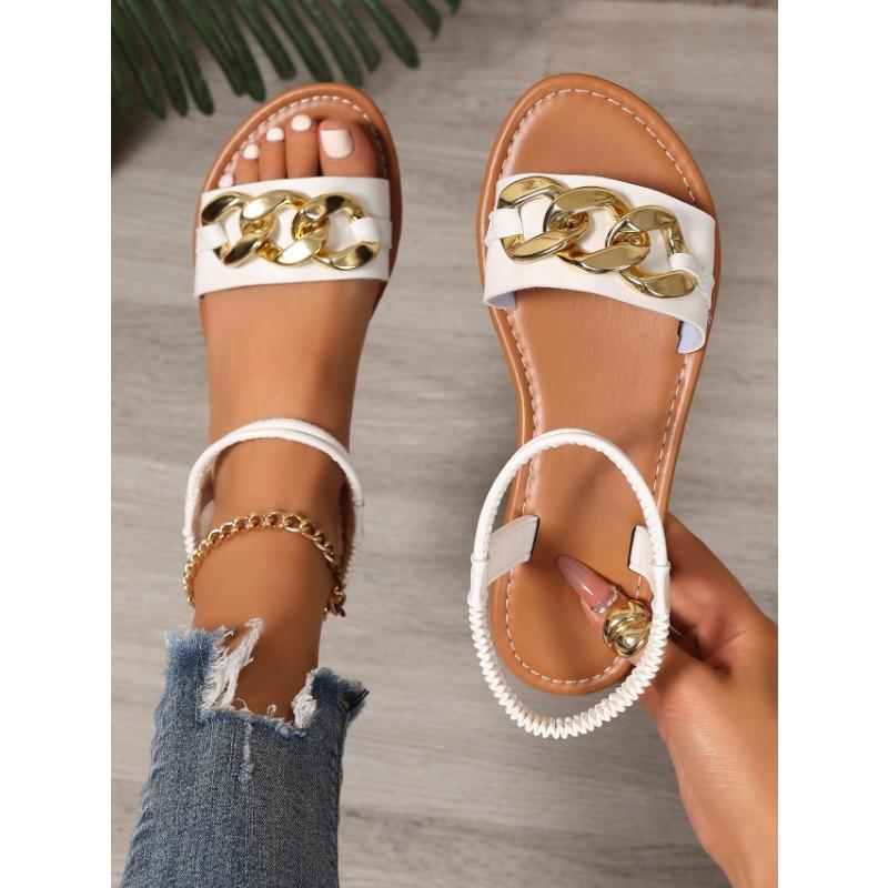 

Сандалии на плоской подошве с тонкими ремешками, женские летние новые больших размеров, женская обувь, ветрозащитные эластичные пляжные женские сандалии 43 белый