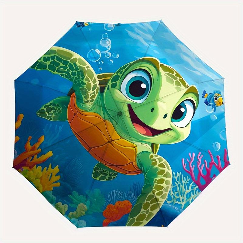 Sea turtle, Coral reef Automatic Folding Umbrella 8 Ribs, Durable Iron Frame, Bright Color Pattern Compact Travel Umbrella, Suitable for Ou