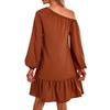 Abito da donna casual alla moda a maniche lunghe, scollatura Bardot, colorato