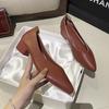 Leather single shoes thick heel 2025 new versatile fairy wind ladyshoes shallow mouth middle heel size women's shoes grandma shoes versatile