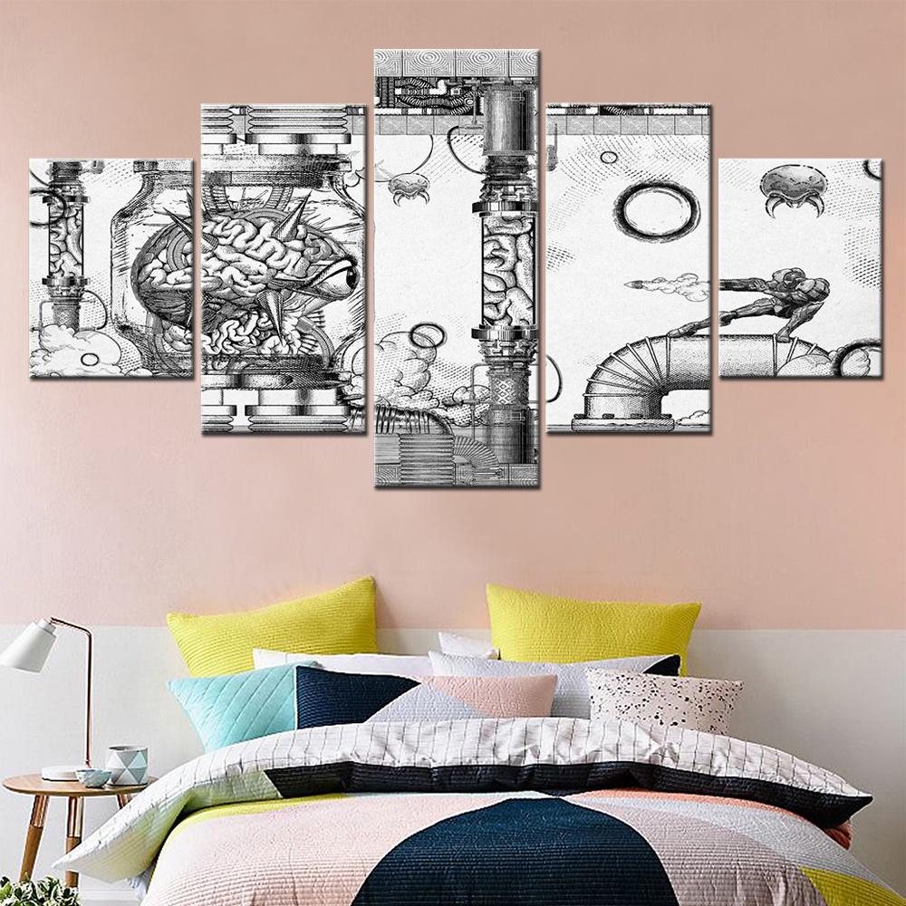 5 Pieces Wall Art Canvas Prints Video Game A Vintage Engraved Digital Modern Pictures Living Room Decoration Interior Home Decor