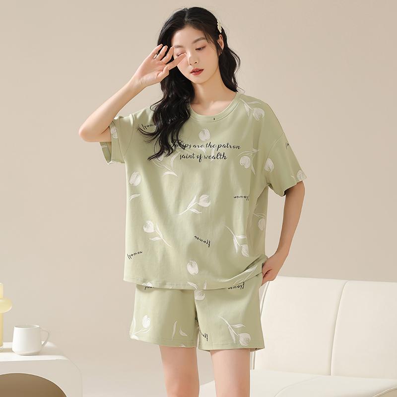 

Летний повседневный женский пижамный комплект с нагрудными вкладышами, футболка с круглым вырезом и шорты, одежда для сна, наборы из 2 предметов, пижама для девушки, молодежная домашняя одежда M