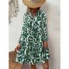 Women's Bohemian Fashion Long Sleeve Loose V-neck Pleated Printed Dress