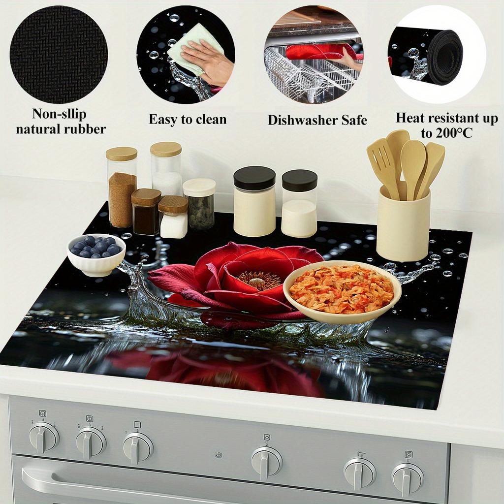 1Pcs Rubber Drying Mat With red flower Print For Coffee Shop Restaurant Kitchen Carpet Tableware Durable Diatom Mud Table Mat Pet Mat Coffeeware