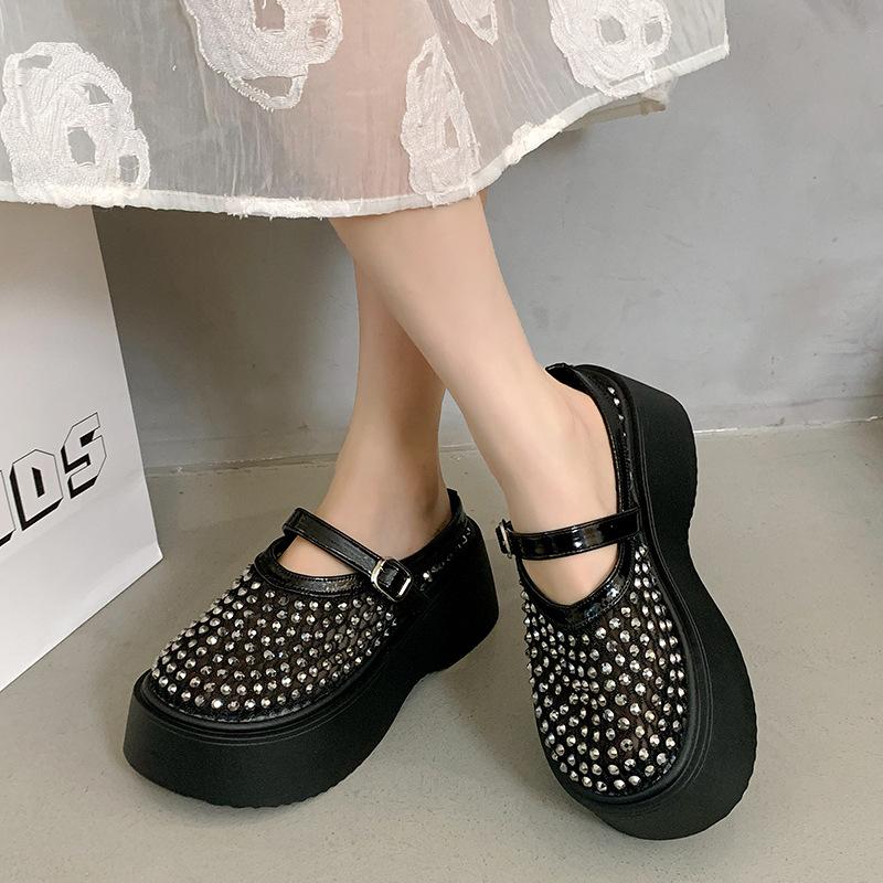 Silver Rhinestone High-grade Non-slip Bag Head Thick-soled Slippers for Women's Summer Wear 2025 New Height-increasing Soft-soled Cool Slippers