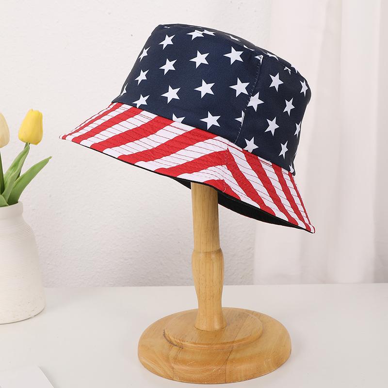 

European and American trend flag print double-sided fisherman hat Spring and autumn outdoor visor hat fashion basin hat One Size