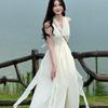French red neck sling dress for children's summer new popular seaside vacation high-end long dress