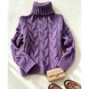 Womens High Neck Long Sleeve Knit Sweater With Twisted Cable Soft Acrylic Loose Fit Casual Fall Winter Fashion