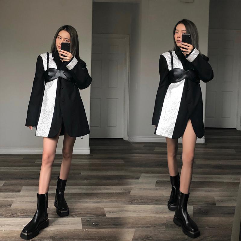 Ankle Boots for Women  Spring Motorcycle Boots Thick Heel Platform Shoes Woman Slip on Toe Fashion short Boots