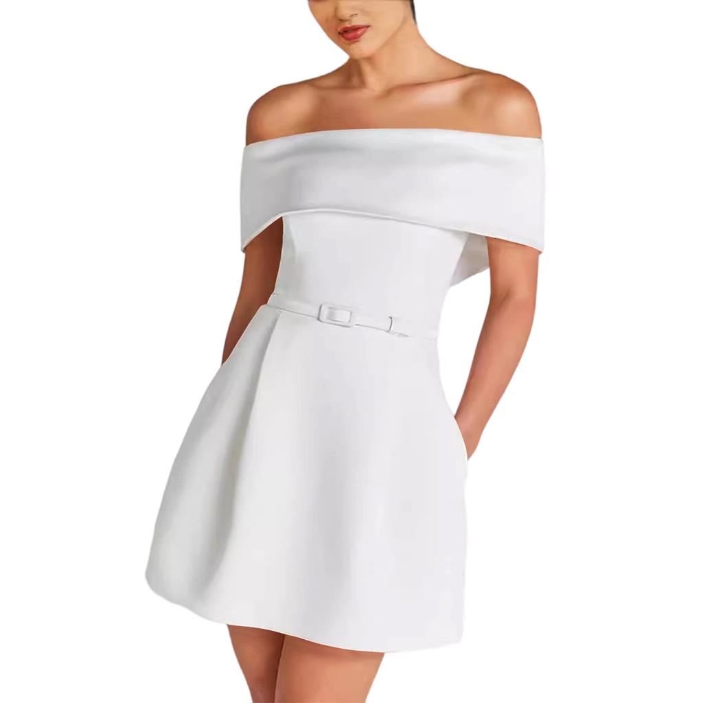 Dames Off-shoulder Jurk met Riem, Casual en Stijlvolle Feestjurk.