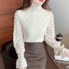 Fashion New 2024 Autumn Winter Long Sleeve Half High Collar Velvet Lace Blouse Shirt Women Tops Blouses Shirts J753