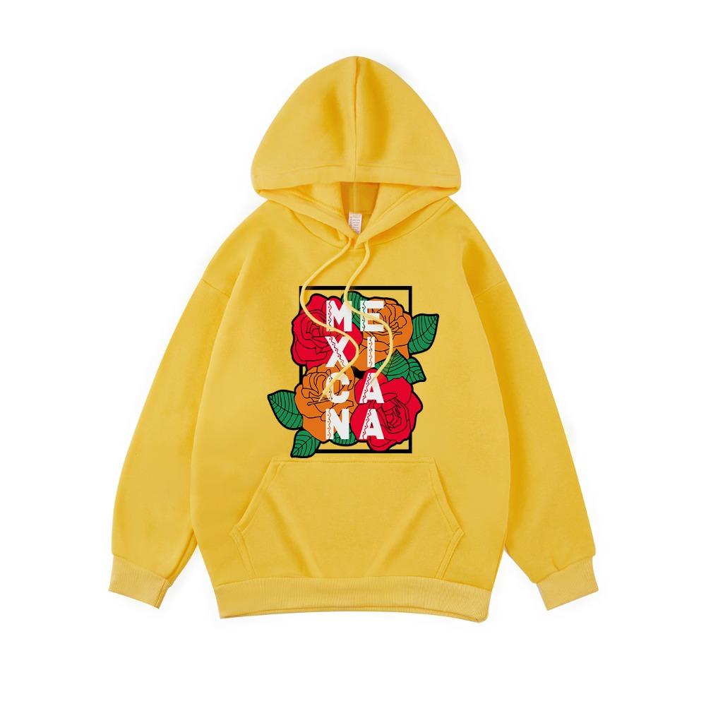 Mexico Letter Flag Printed Hoodie Women Comfortable Loose Hooded Winter Fleece Warm Sweatshirt Basics Streetwears