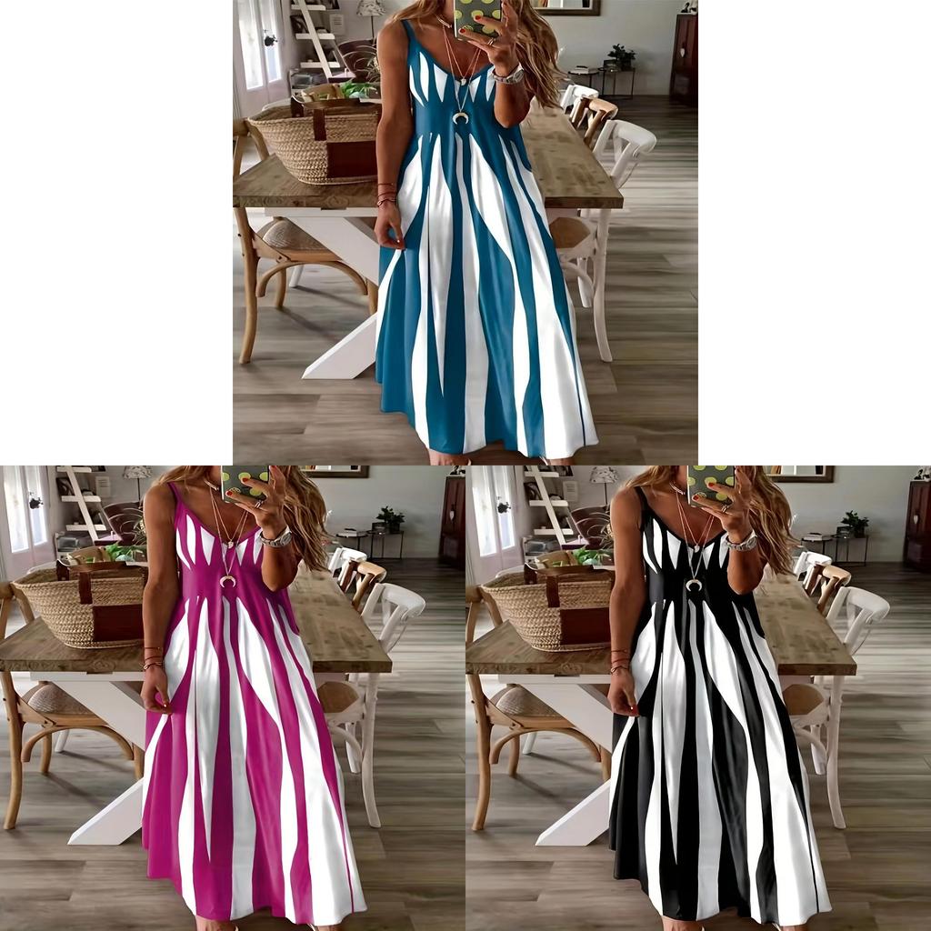 Summer Breeze Printed Vneck Sleeveless Maxi Dress For Casual Women