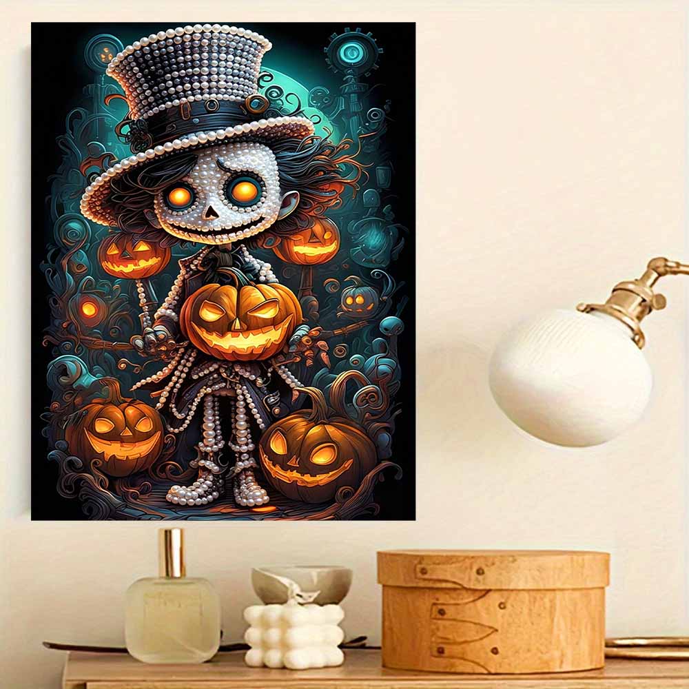 DIY Frameless Pearl Art Kit Festive Pumpkin Character Design 3D Bead Painting Canvas Relaxing Handmade Craft for Home Decor Wall Art