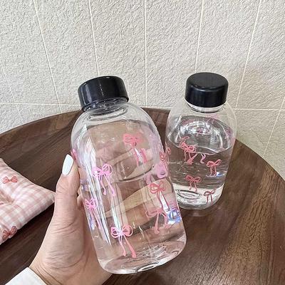 Kawaii Water Bottle Aesthetic Tumbler For Ice Coffee Juice Tea Cute Bowknot Plastic Cups With Straw Lid Portable Drinking Bottle
