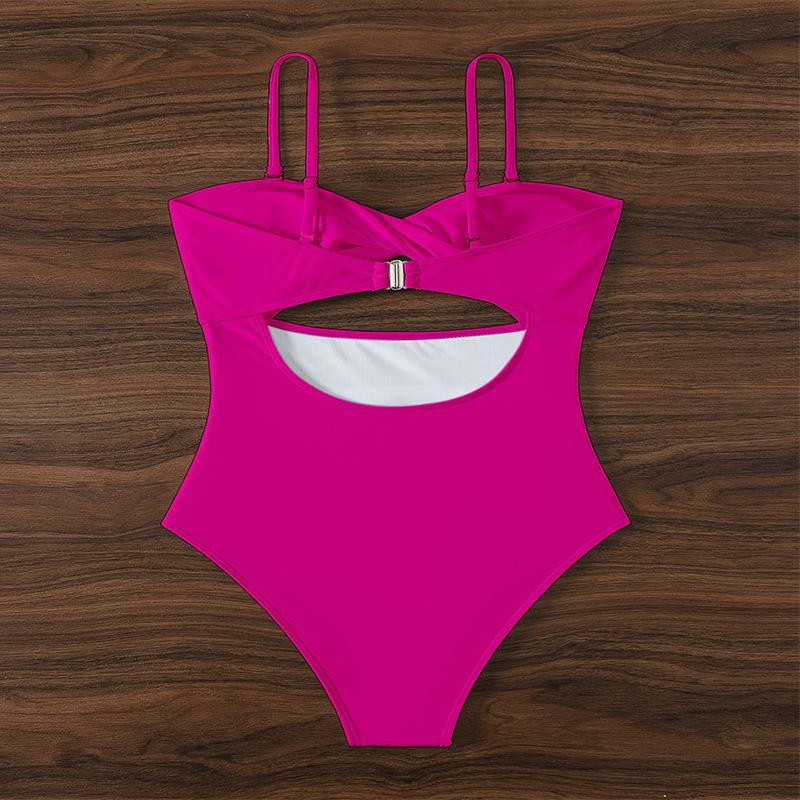 2024 Multicolor Strappy One-Piece Swimsuit: Women's Tummy Control Triangle Bikini with Hollow Out Design for Hot Spring Swimwear.
