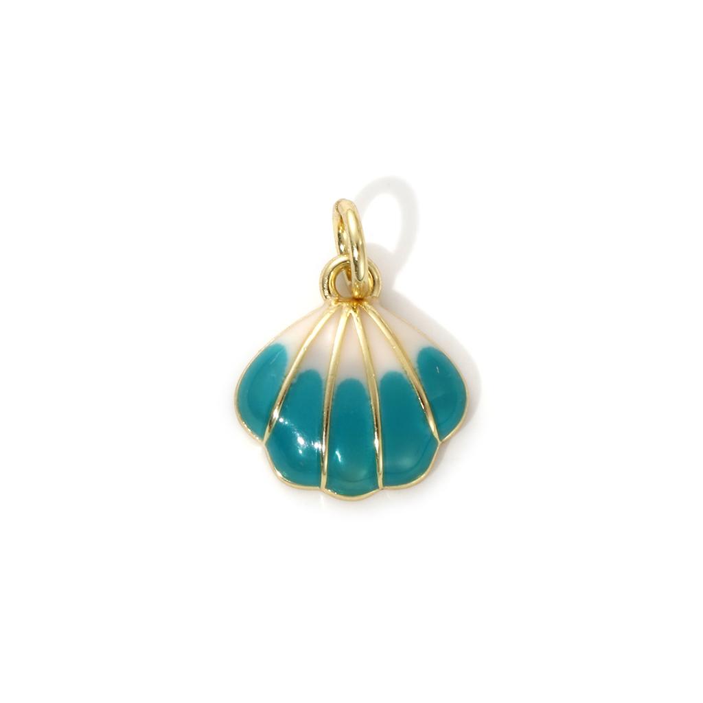 2 Piece Brass Ocean Jewelry Blue Charms 18K Real Gold Plated Enamel Fish Seahorse Dolphin Whale Conch Shell Pendant Necklace DIY