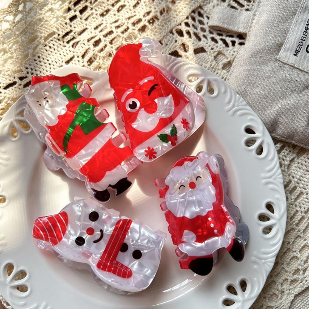 Cartoon Christmas Hair Claw Bearded Santa Claus Snowman Hairpin Cute Red Cap Claw Clip Gift