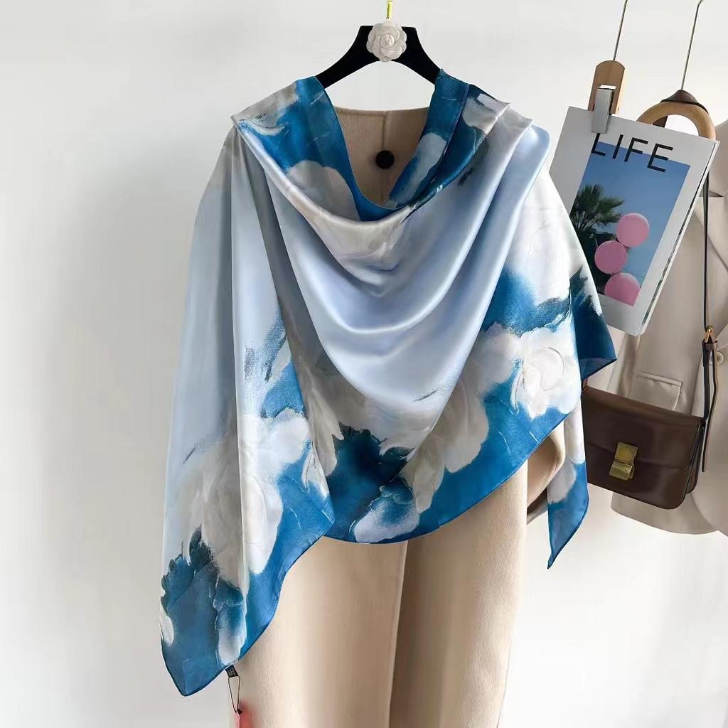 Cashew Fashion Scarf Simulation Silk Colour Blocking Temperament Beach Towel Female Silk Scarf Air Conditioning Shawl Outwear Scarf