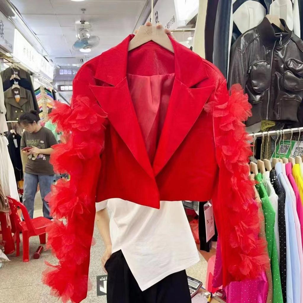 High-end Heavy Industry Three-dimensional Flower Design Suit Collar PU Leather Jacket for Women Autumn New Style