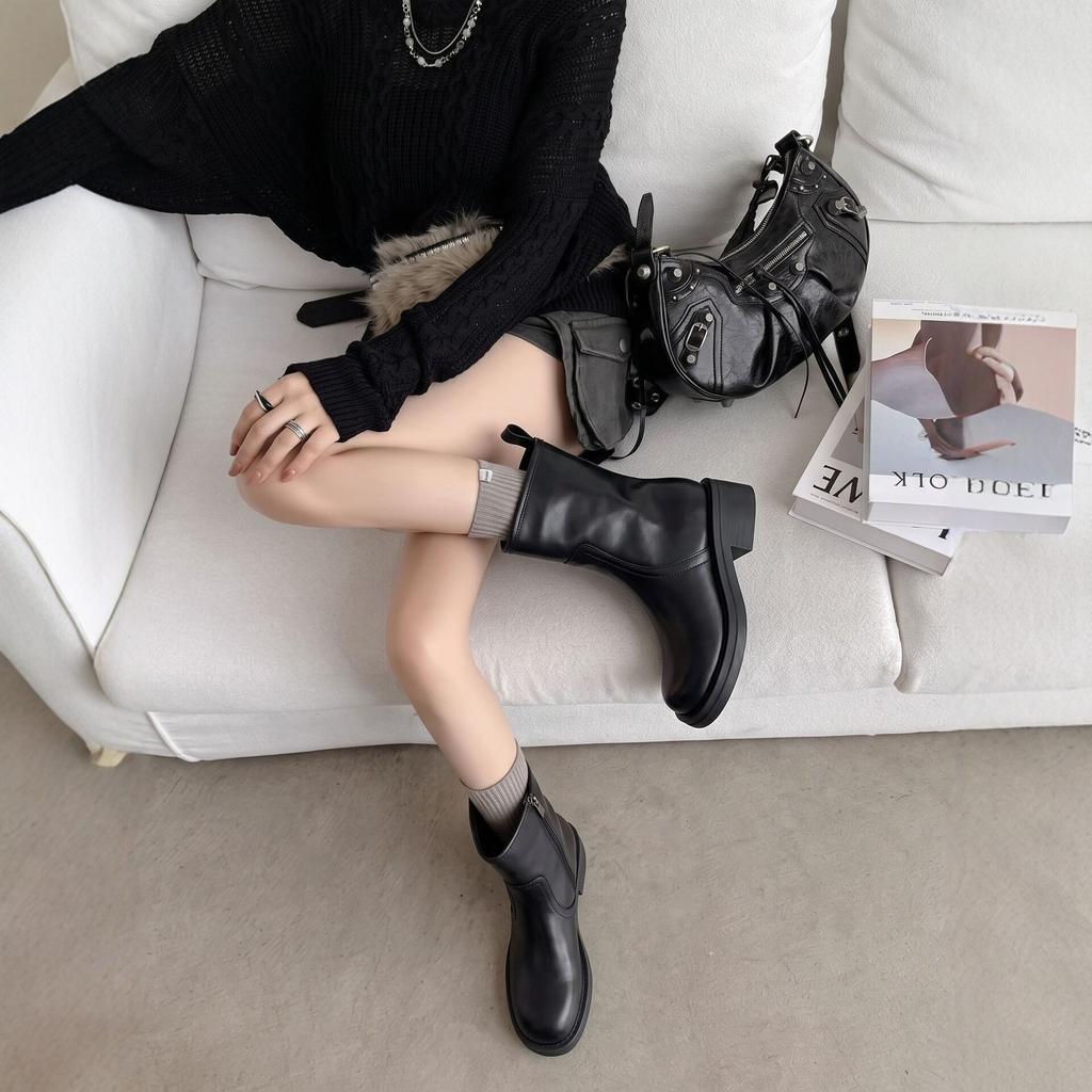 New retro square head thick heel women's short boots thick heel thin boots medium heel casual fashion women's boots