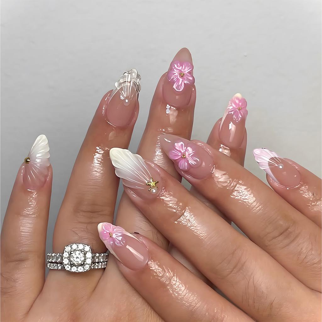 24 Peças Unhas Postiças Amêndoa Fosca Com Cola Gradiente Preto Brilho Borboleta Unhas Falsas Para Outono Inverno