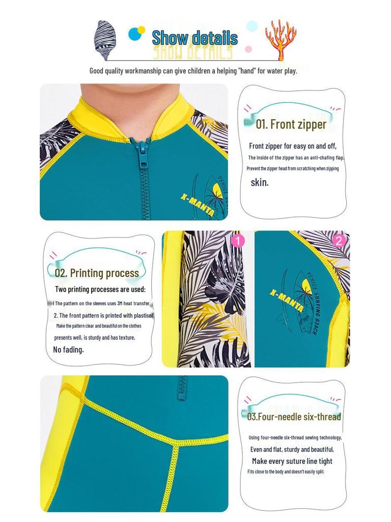 Popular Boys' Long-Sleeve Quick-Dry Sun Protection Swimsuit for Snorkeling