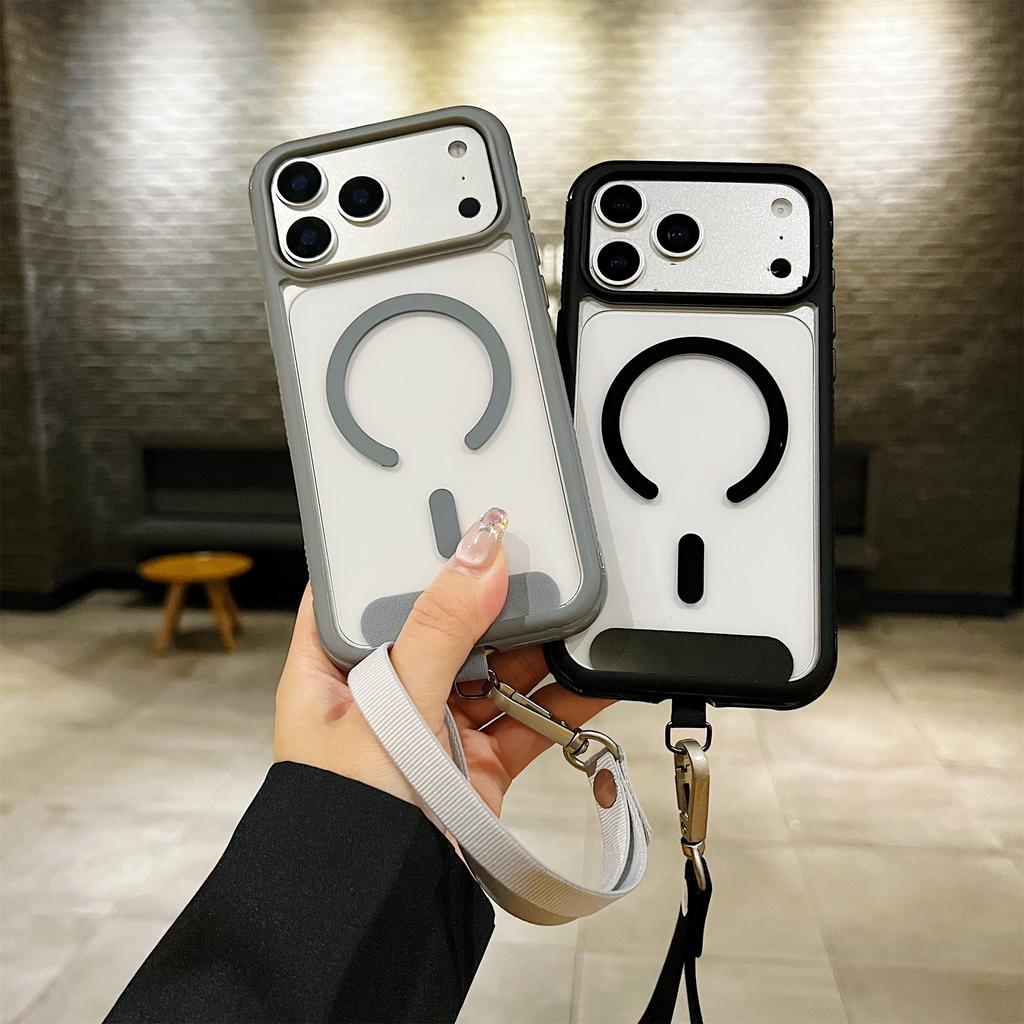 For iPhone 17 Pro Case Compatible with MagSafe TPU PC Clear Phone Back Cover with Wrist Strap