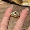 Vintage Retro Blue Flower Enamel Drip Glaze Ruby Ring Chinese Elegant And Noble Court Style Index Finger Ring