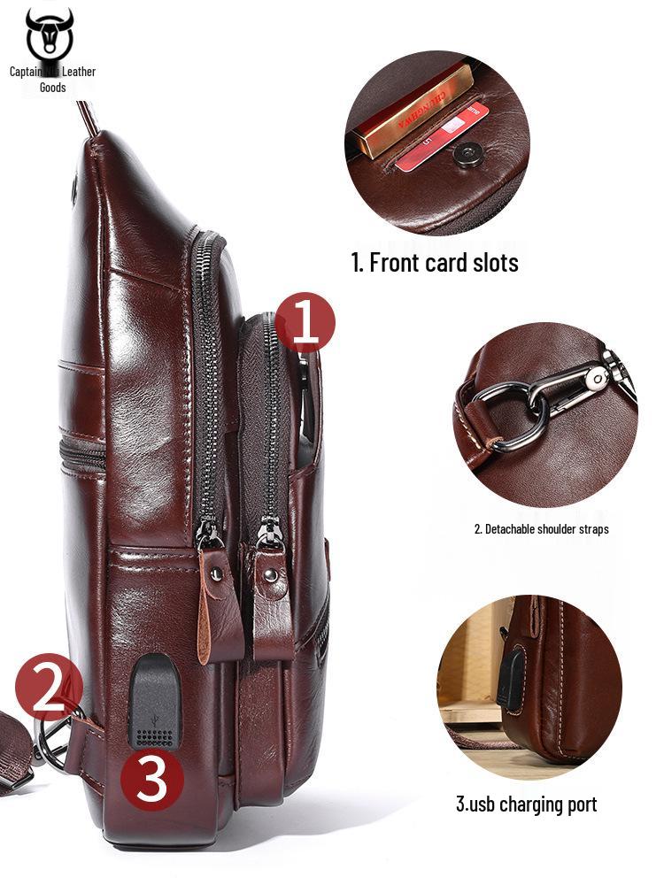 Men's Premium Leather Crossbody Chest Bag - Large Capacity for Tablet and Phone