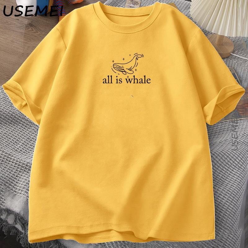

All Is Whale T-Shirt Cute Whale Tshirt Sea Life Ocean Nature T-Shirts Animal Lover Short Sleeves Cotton Unisex Summer Top M жовтий