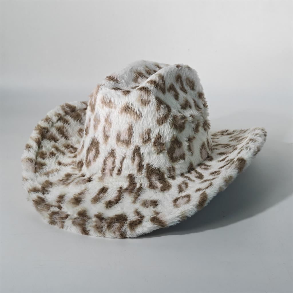 Chapeau de Cowboy en Fourrure de Lapin Imprimé Léopard 7,5 cm Fedora Western Cowboy Chapeau Panama Mode Voyage Fête Chapeau de Cowboy Chaud pour Hommes et Femmes
