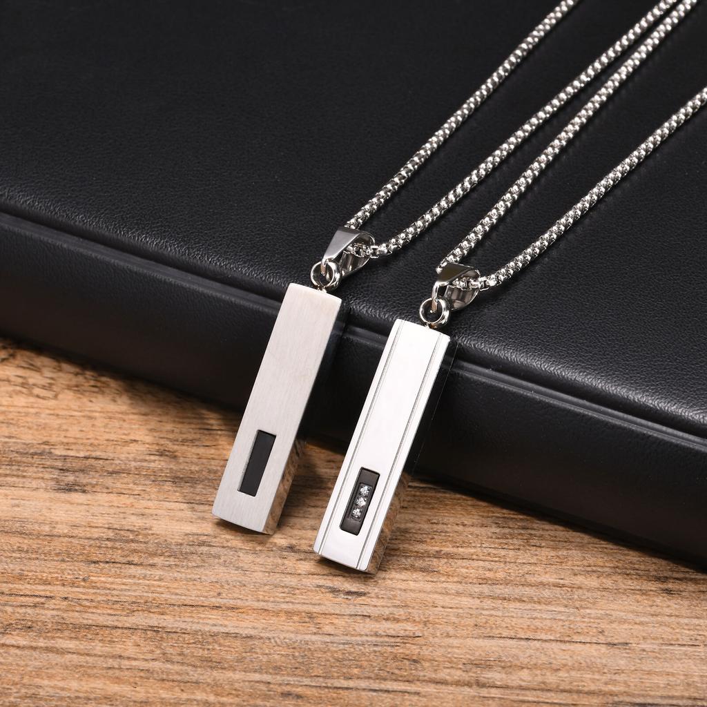 Geometric Vertical Bar Pendant Necklaces for Men Boys,Stainless Steel Necklace with 60CM Box Chain,Stylish Hiphop Jewelry Gifts