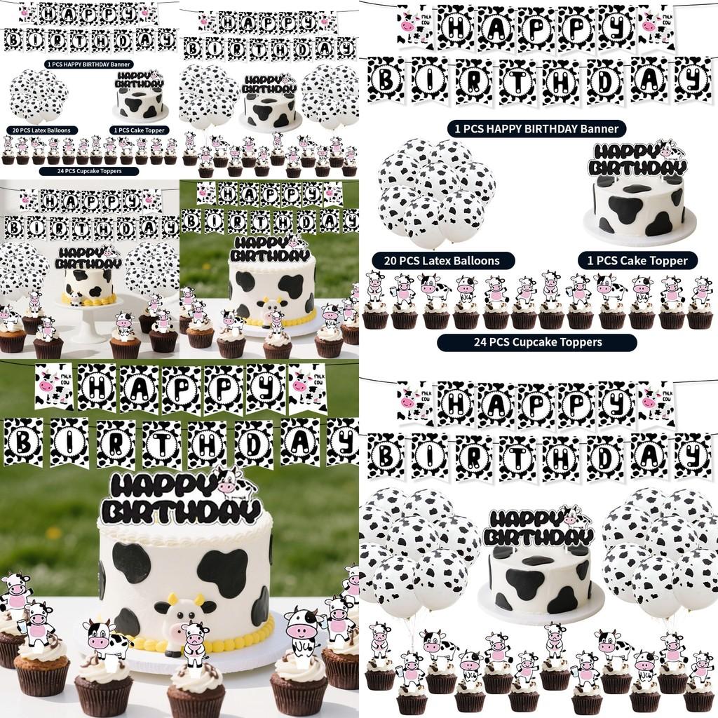 Farm Cow Birthday Party Decorations Set With Banners Balloons And Flags For Celebrations