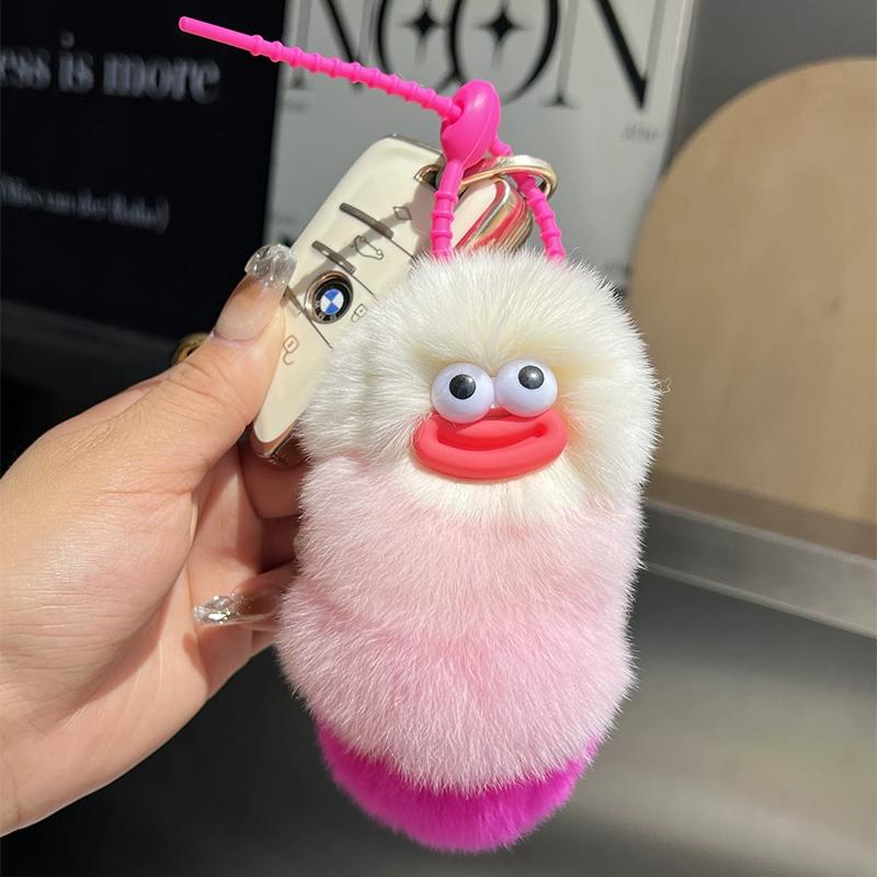 

[Caterpillar] Милый брелок-подвеска для ключей автомобиля из меха кролика рекс, плюшевая кукла, подвеска для сумки-книги, подарок розы красного